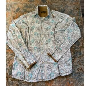 7 Diamonds Paisley Button-Down Shirt | Teal & Gray | Men’s Size M